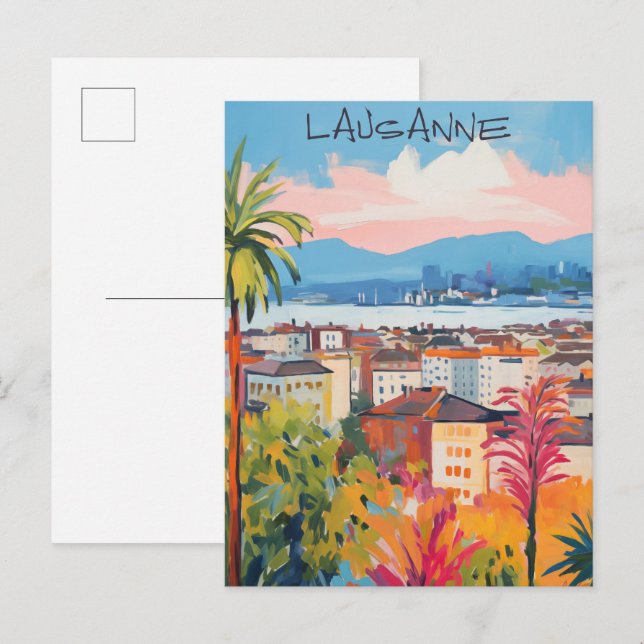 Lausanne Schweiz Resa Stad Konst Estetik Vykort (Fram/baksida)