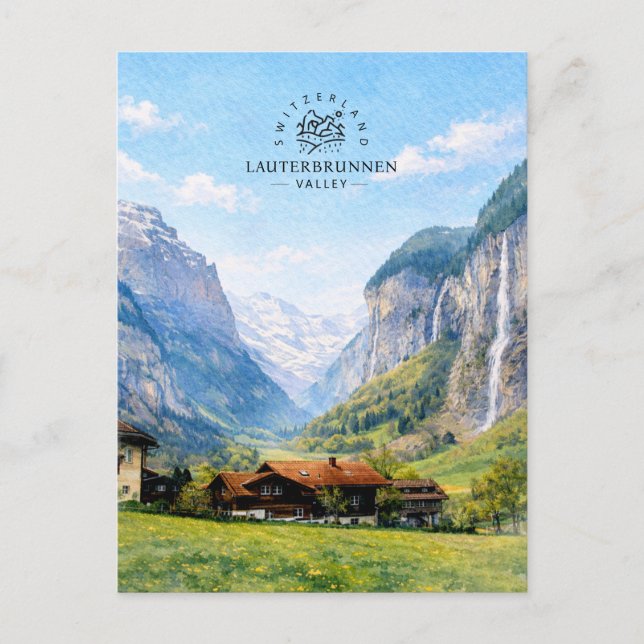 Lauterbrunnen-dalen Schweiz | Akvarell Vykort (Framsida)
