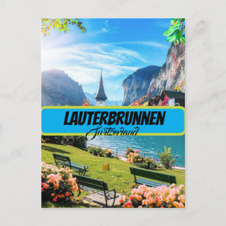 Lauterbrunnen Schweiz Akvarellmålning, Eur Vykort