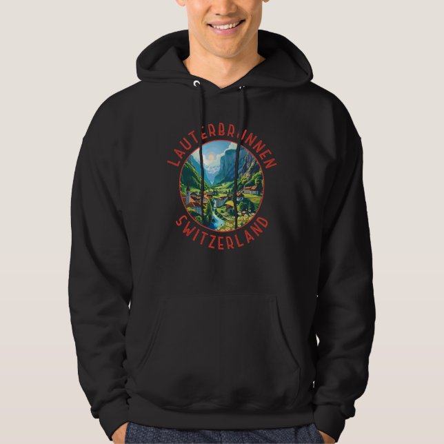 Lauterbrunnen Schweiz Retro Distress Circle Hoodie (Framsida)
