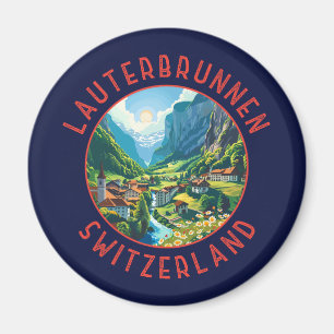 Lauterbrunnen Schweiz Retro Distress Circle Magnet