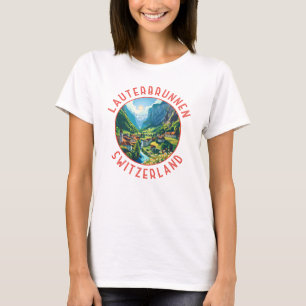 Lauterbrunnen Schweiz Retro Distress Circle T Shirt