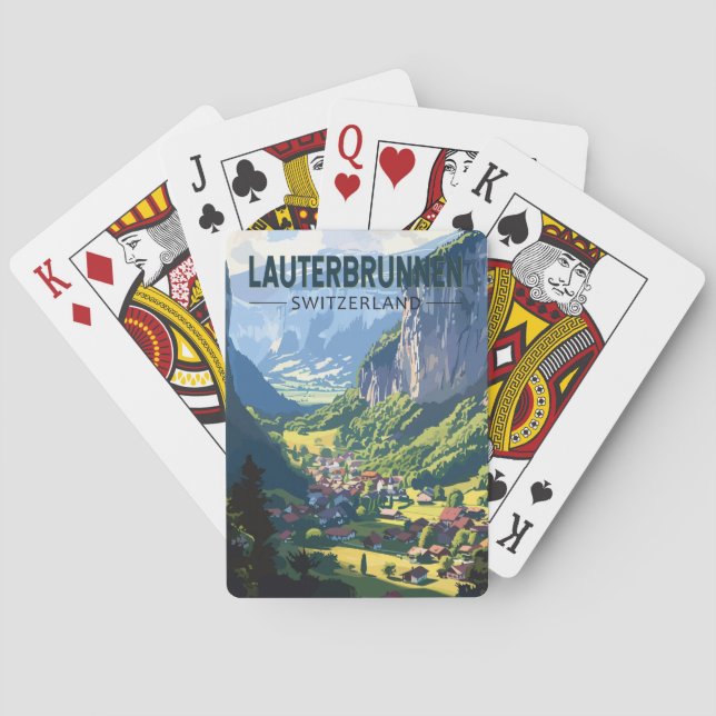 Lauterbrunnen Schweiz Travel Art Vintage Casinokort (Baksidan)