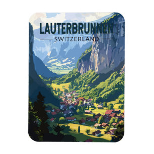 Lauterbrunnen Schweiz Travel Art Vintage Magnet