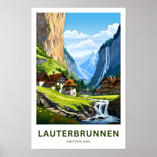 Lauterbrunnen Schweiz Travel Print Poster (Framsidan)
