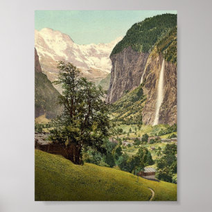 Lauterbrunnen Valley med Staubbach Waterfall, Ber Poster