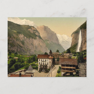 Lauterbrunnendalen med Staubbach och Hotel Stei Vykort