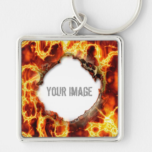 Lava 1 Keychain Fyrkantig Silverfärgad Nyckelring (Framsidan)