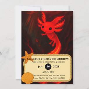 Lava Axolotl i Fiery Abyss Birthday Inbjudningar