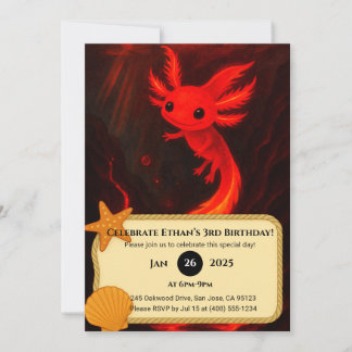 Lava Axolotl i Fiery Abyss Birthday Inbjudningar
