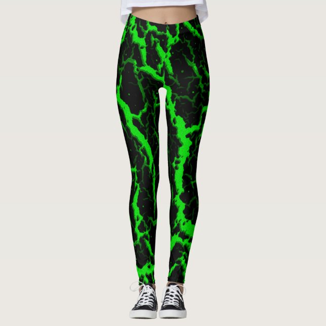 Lava-Grönt för krackat utrymme Leggings (Framsida)