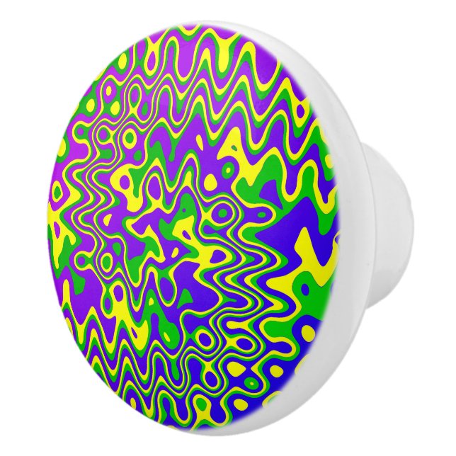 [Lava Lamp] OpArt Swirls & Dots Lila Blue-Grönt Knopp (Höger)