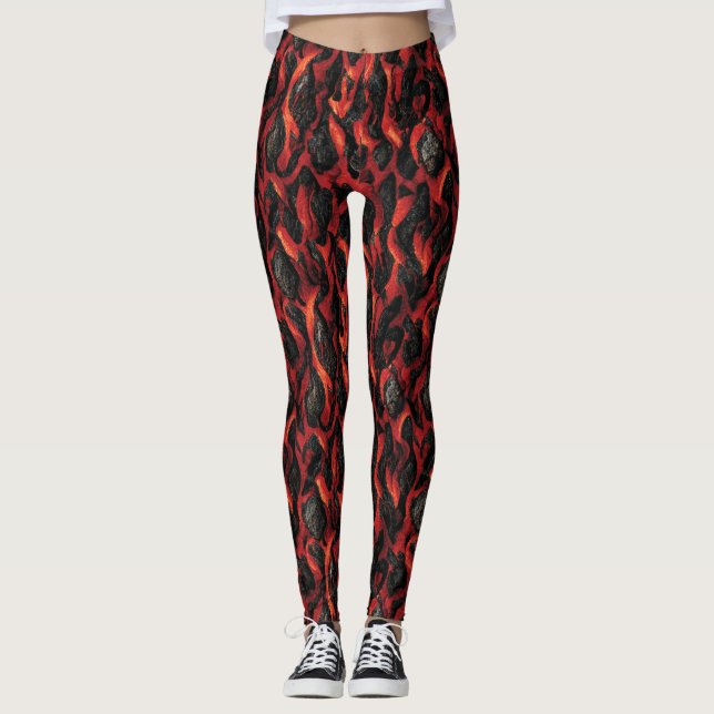 Lava och Volcanic Sten | Volcano Magma mönster Leggings (Framsida)