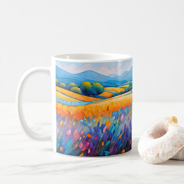 "Lavande Serenité". Wide liggande Provence Kaffemugg (Med munk)