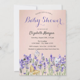 Lavander Butterflies Botaniskt Rosa Baby Shower Inbjudningar