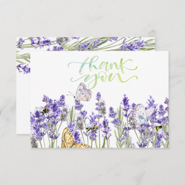 Lavander Butterflies Botaniskt tack ditt kort (Fram/baksida)