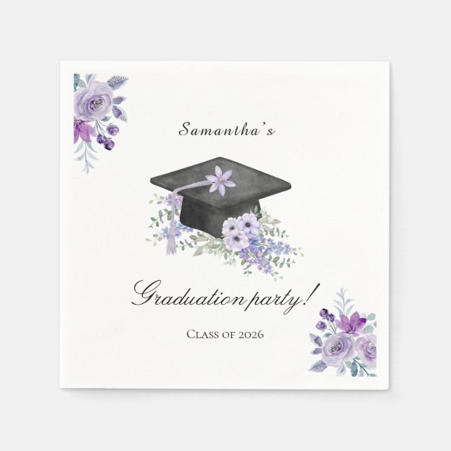  Lavander Purple Floral Graduation  Pappersservett (Framsidan)