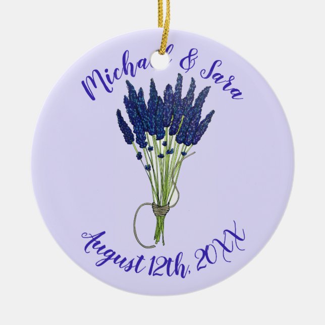 Lavandula Lavender Blommigt Lila Wedding Favor Julgransprydnad Keramik (Framsidan)