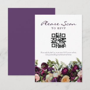 Lavendar Mörk Blommigt Bröllop QR-OSA kort