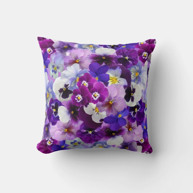 Lavendar, White, Lila Pansy Blommigt Pillow Kudde (Framsida)