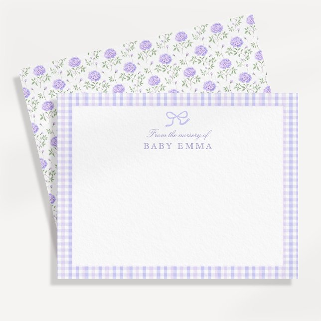 Lavendel1 Gingham & Blommig Barn Notkort Inbjudningar (Skapare uppladdad)