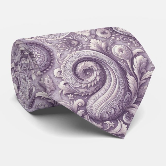 Lavendel 3D Paisley Relief Jacquard halsduk Slips (Rullad)