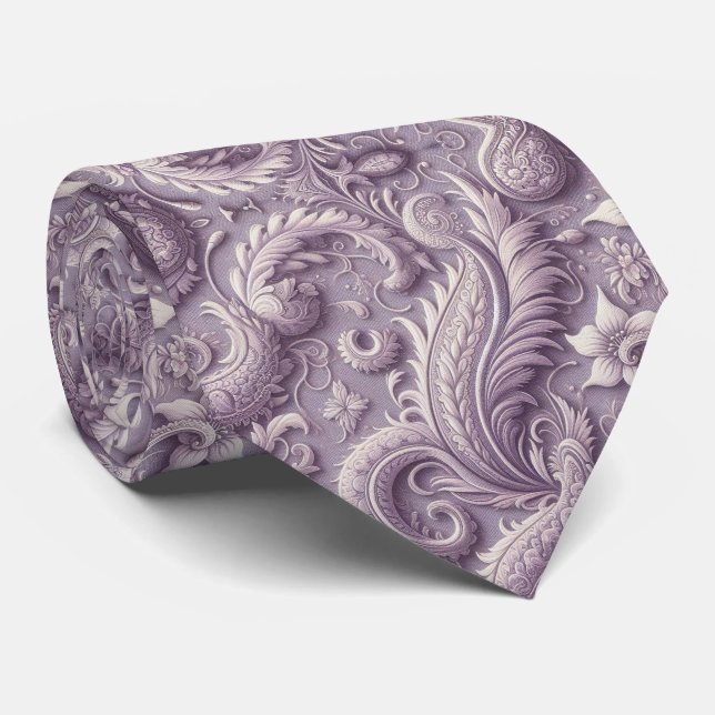 Lavendel 3D Paisley Relief Jacquard halsduk Slips (Rullad)