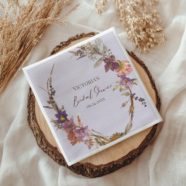 Lavendel Akvarell Vildblomma Bröllopsdusch Pappersservett (Skapare uppladdad)