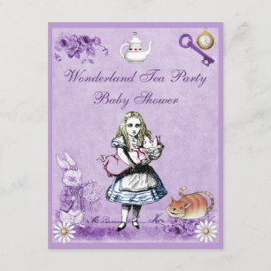 Lavendel Alice i baby shower för underlandTeaparty Inbjudningar