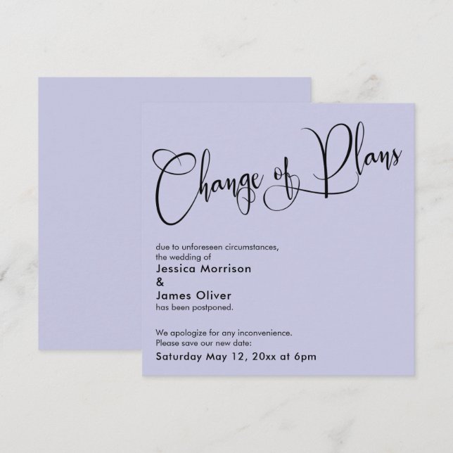 Lavendel Ändrade Planer Uppställd Bröllopskort Inbjudningar (Fram/baksida)