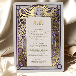 Lavendel Art Nouveau Meny Kort Mucha Vintage Deco