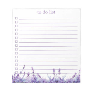Lavendel Att Göra-Lista Boho Chic Minimalist Blomm Anteckningsblock