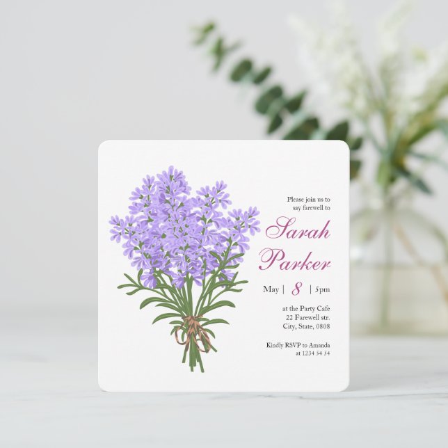 Lavendel Avskedsfest Fyrkantig Inbjudan (Stående Fram)