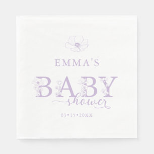 Lavendel Baby Shower Elegant Vildblomma Blommig Pappersservett