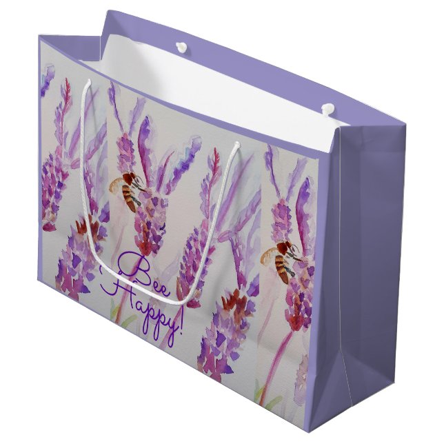 Lavendel Bee Glad Herb Vattenfärg Blomma (Framsidan Vinklad)