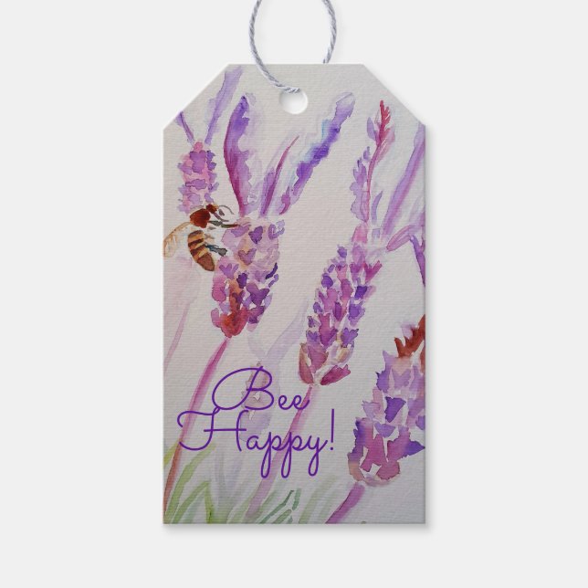 Lavendel Bee Glad Herb Vattenfärg Blomma Presentetikett (Framsidan)