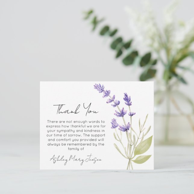 Lavendel Begravning Tack Kort Sorg  (Stående Fram)
