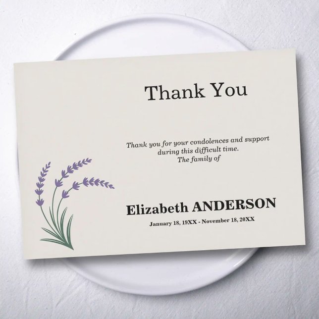 Lavendel Begravning Tacksamhetskort Tack Kort (Lavender Funeral Thank You Card)