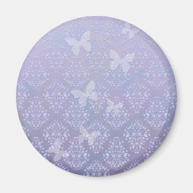 Lavendel blekblå fjärilar Damask Magnet (Framsidan)