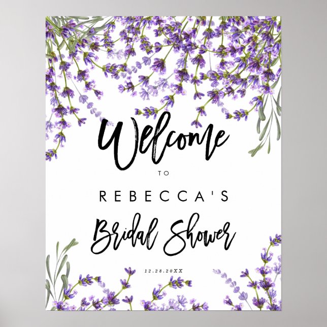 lavendel blommande bröllopsdusch välkomstskylt poster (Framsidan)