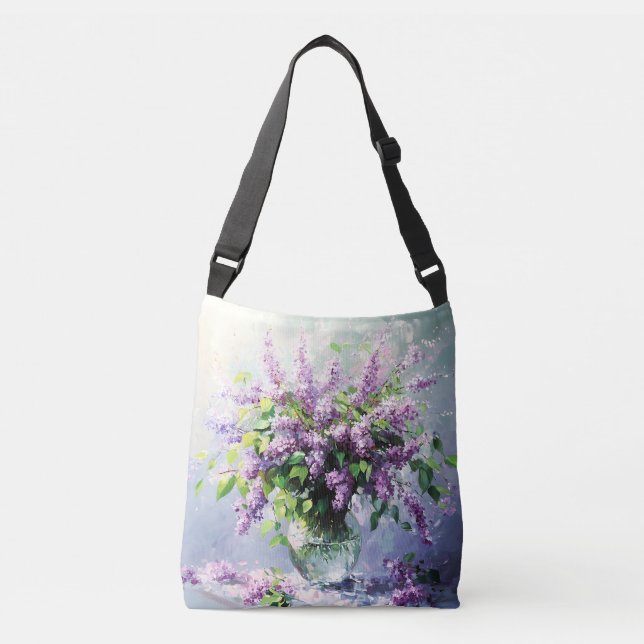 Lavendel blommande syrenbukett axelväska (Framsida)