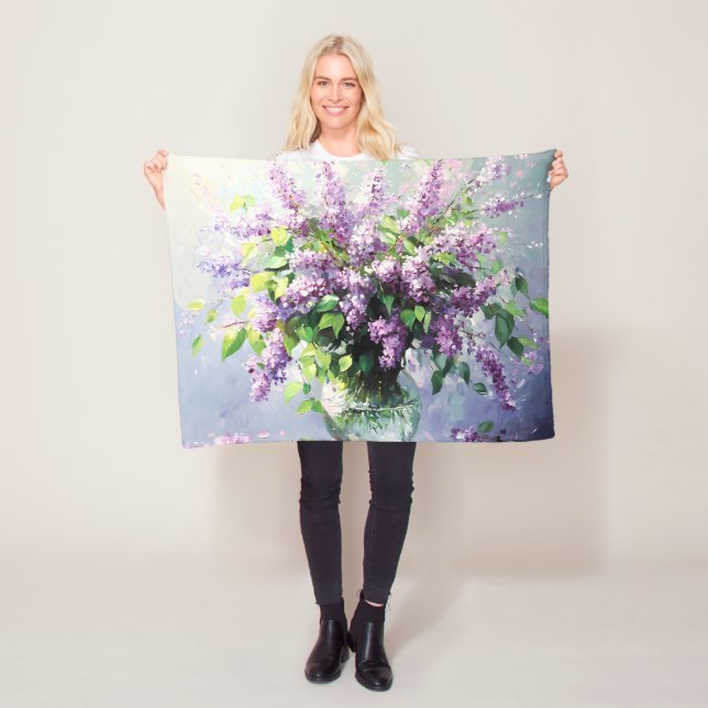 Lavendel blommande syrenbukett fleecefilt (På plats)