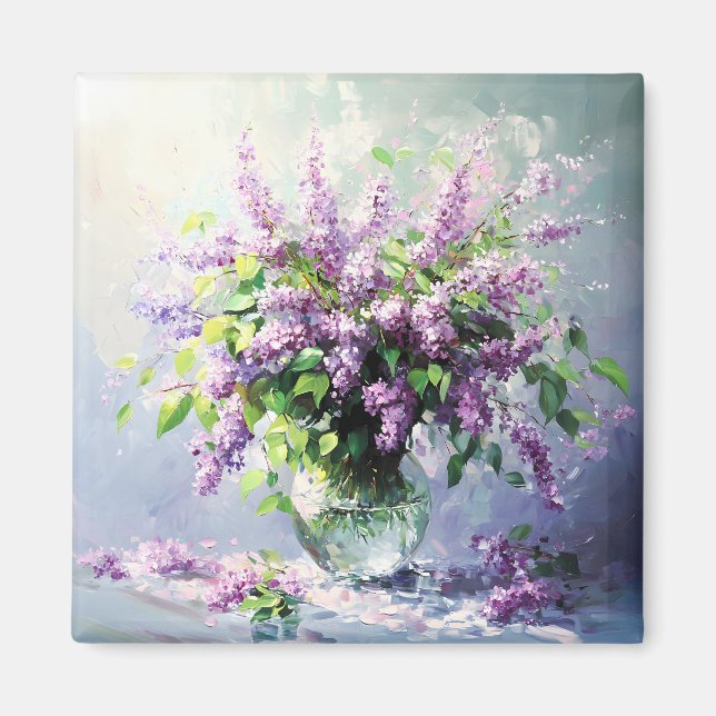 Lavendel blommande syrenbukett magnet (Framsidan)