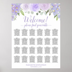 Lavendel Blommig 24 Bord Bröllop Placeringsplan Poster