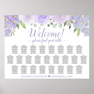 Lavendel Blommig 25 Bord Bröllops Sittplatsschema Poster