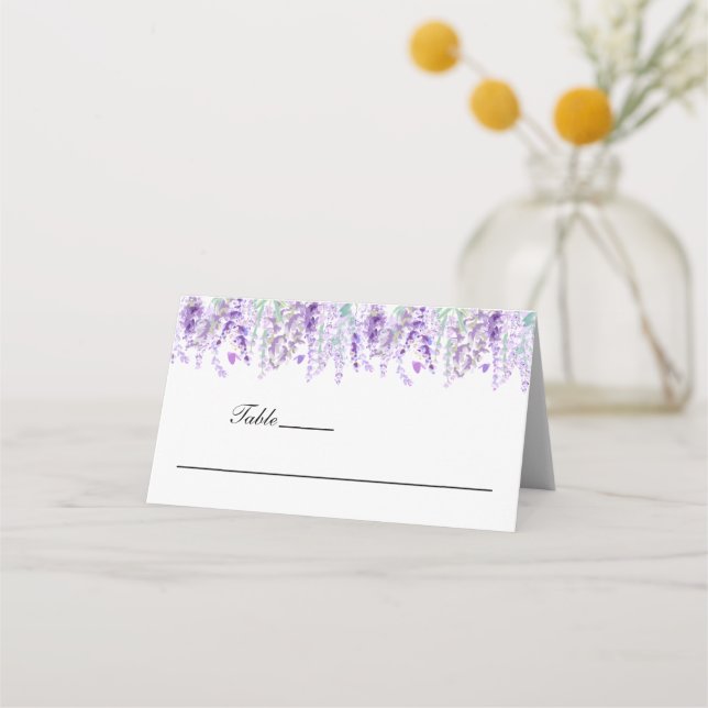 Lavendel Blommig Botanisk Elegant Bröllop  Placeringskort (Framsida)
