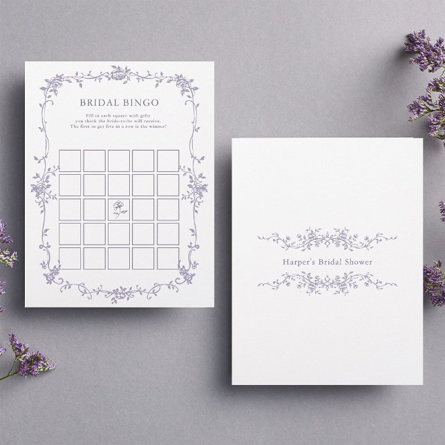Lavendel Blommig 'Bröllop Bingo' Bröllopsduschspel (Front & Back
)