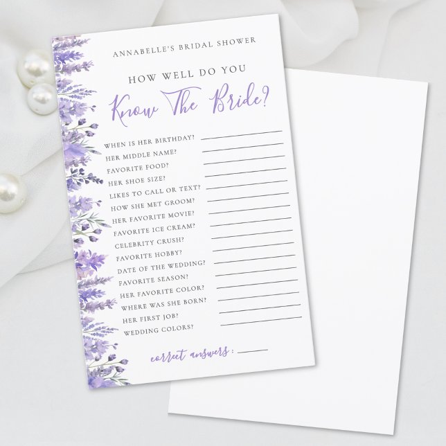 Lavendel Blommig Bröllopsduschspel (Lavender Floral Bridal Shower Game)