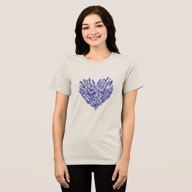 Lavendel Blommig Hjarta T Shirt (Framsida Full)