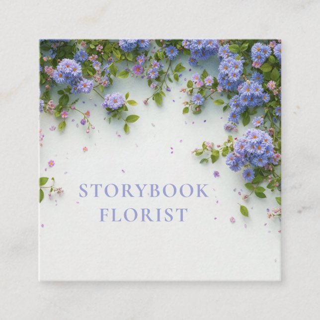 Lavendel Blommig Kaskad Vinblå Vår Fyrkantigt Visitkort (Framsida)